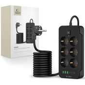 TECH-PROTECT PC6X6 POWER STRIP 3 USB  3 TYPE-C  6 SOCKET 200CM BLACK (5906302310586)