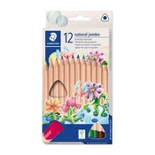 Barvni svinčniki, komplet, trikotni, debeli, STAEDTLER Noris natural jumbo 1280N, 12 barv, 12 kosov