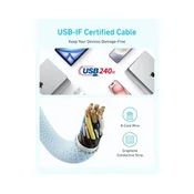 Zolo USB tip-C kabl M/M 1.8m, za Apple, super brzo punjenje 240W/480Mbps, pleteni, crni