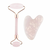 Masažni valj in plošča vrtnice Guasha (Rose Quartz Jade Roller & Gua Sha Set)