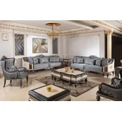 Casa Padrino luxury baroque living room set light blue/beige/black/gold - 2 Sofas & 2 Armchairs & 1 Coffee Table & 2 Side Tables - Handmade baroque living room furniture - Noble & Magnificent