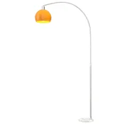 HOMCOM Talna svetilka v obliki loka s pedalnim stikalom in okroglim senčnikom, moderna talna svetilka za dnevno sobo iz marmorja, kovine in plastike, 26x90x180 cm, bela in oranžna