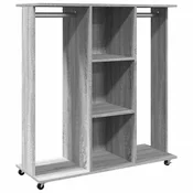 Vidaxl Garderobna omara siva sonoma s koleščki 102x38x110 cm inž. les