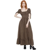 Ženska obleka KILLSTAR - Grim Gretchen - Brown Tartan - KSRA013726