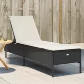 Vidaxl vidaXL Ležalnik z blazino, črn, poli ratan