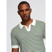 Ombre Mens knitted buttonless polo shirt with navy stripes - white and olive