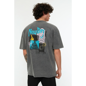 Trendyol Anthracite Relaxed Fit Crew Neck Short Sleeve Acid Wash Printed T-Shirt