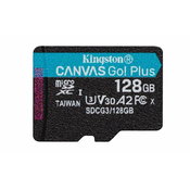 Kingston 128 GB microSDHC Canvas Go! PLus 170R/100W U3 UHS-I V30 kartica brez adapterja