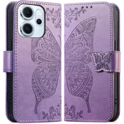 GS Preklopni ovitek za Oppo Reno 14 F / 14 FS, reliefni vzorec metulja, vijoličen