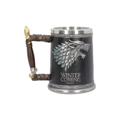 NEMESIS NOW Nemesis Now Black, B3697J7 Winter is Coming Tankard Vrček Game of Thrones 14 cm, smola z vstavkom iz nerjavečega jekla, (20850825)