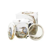 Porcelanasta skodelica za čaj z infuzerjem in motivom ptice