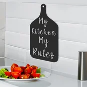 WallXpert metalni zidni ukras KITC-DEC-4006, daska za secenje sa natpisom „My Kitchen My Rules”, 40 x 30 cm, crni