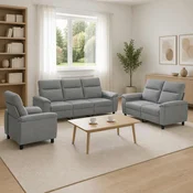 vidaXL Kavčna garnitura 3 pcs Svetlo siva Blago