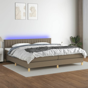 Greatstore Box spring postelja z vzmetnico LED taupe 200x200 cm blago