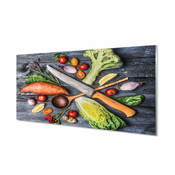 tulup.si Slika na akrilnem steklu Nož jam špinača paradižnik 140x70 cm 4 obešalnika