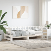 Vidaxl Izvlečna dnevna postelja bela 2x(80x200) cm trdna borovina