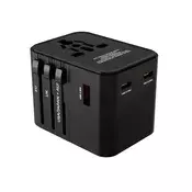 Univerzalni potovalni adapter za UK/US/EU/Kitajska, 2 x USB-C izhod in 1 x USB-A izhod