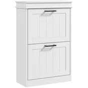 HOMCOM Čevljarnica za prihranek prostora z 2 preklopnima predaloma za 10 parov čevljev, omara za čevlje z nastavljivo polico, 54x24x82.5 cm, bela
