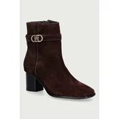 Škornji Tommy Hilfiger Th Strap Suede Block Heel Boot FW0FW09521 Temno rjava