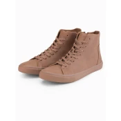 Ombre Mens high-top sneakers with matte texture and embossed logo - light brown