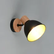 Reality Leuchten Stropna svetilka Delume, črna, O 15 cm, 1-žarek, kovina/les - Dnevna soba/jedilnica - Skandinavski - črna mat, les