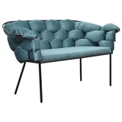 Casa Padrino Luxury Designer Bench Light Blue/Black 134 x 59 x H. 74 cm - Upholstered Bench with Armrests & Backrest - Living Room Furniture - Luxury Furniture - Luxury Furnishings