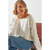 Bianco Lucci Womens Striped Shoulder Buttoned Sweater