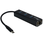 Inter-tech USB razdjelnik s gigabit mrežnim adapterom IT-410, LAN, USB-C, 3-ports USB 3.0