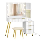 Songmics Toaletna mizica z barskim stolom in ogledalom 40x110x135 cm bela