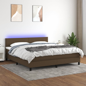 vidaXL vidaXL Box spring postelja z vzmetnico LED temno rjava 160x200cm blago, (20899607)