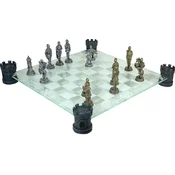 Casa Padrino luxury chess set antique brass / antique silver 42 x 42 cm - Knight chess set - Glass chess board with polyresin castle towers and polyresin chess pieces - Luxury accessories