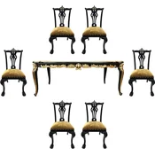 PompA¶A¶s by Casa Padrino Luxury Baroque Dining Room Set Gold/Black - PompA¶A¶s Baroque Dining Table with Glass Top and 6 Baroque Dining Chairs designed by Harald GlA¶A¶ckler