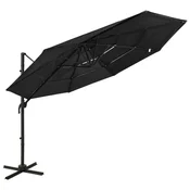 Vrtni suncobran s 4 razine i aluminijskim stupom 3 x 3 m crni