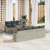 8 Dijelni Vrtni Kauč Set s Jastučićima u Svijetlosivoj Poly Rattan