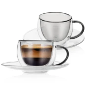 shumee Dvostenske termo skodelice s krožnikom za espresso kavo DOUBLE 90 ml 2 kosa.