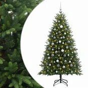 Vidaxl Umjetno božično drevo z okrasnimi kroglami 180 cm 300 LED
