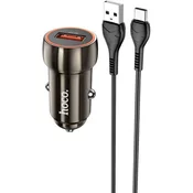 HOCO avtopolnilec Z46 Guerrero QC 18W USB-A s kablom Type C - črn