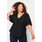 Trendyol Curve Black Knitted V-Neck Tiered Blouse