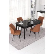 Hanah Home trpezarijski set Nef, sto na razvlacenje i 4 stolice, ploca u dekoru crnog mermera, terakota tkanina Jerry