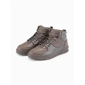 Ombre Mens high-top sneakers shoes with shiny elements - dark brown