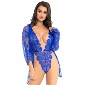 Leg Avenue Blue Lace Teddy & Robe Set with Satin Tie, Size S D-222034
