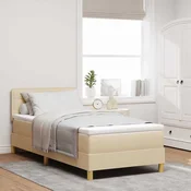 Postelja z vzmetnico z blazino krema 90 x 190 cm blago