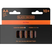 Black Plus Decker Extra Alkaline 10 AA Batterie