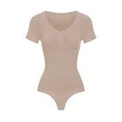 cfab Oblikovanje postave T-Shirt Bodysuit Sculpting Shapewear mit String bež