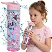 Disney DISNEY Stitch Steklenica za vodo z ustnikom in ročajem, prosojna steklenica s cevko 550 ml