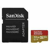 SanDisk Extreme MicroSDHC Memorijska kartica, 32 GB + SD A1 C10 V30 UHS-I U3 Adapter, 100 MB/s