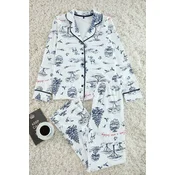 Trendyol Ecru 100% Cotton Printed Piping Detailed Knitted Pajama Set