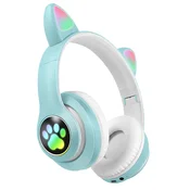 AVIZAR Brezžične Bluetooth slušalke za otroke s svetlečimi RGB mačjimi ušesi, Mentol zelena, (5000299366)