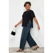 Trendyol Curve Black Button Detailed Knitted T-shirt