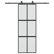 Vidaxl Drsna vrata z opremo črna 76x205 cm kaljeno steklo